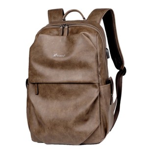 彬澳袋鼠休闲双肩背包男士皮质大容量时尚旅行包大容量学生书包潮