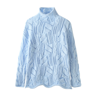 韩系半高领镂空毛衣女秋冬慵懒风宽松洋气百搭针织衫洋气打底上衣