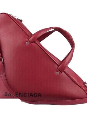 中古「9新」BALENCIAGA(巴黎世家)三角形酒红色牛皮中号旅行包