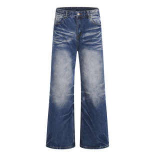 SWAG高工艺水洗磨白猫须646版型宽松牛仔裤男女微喇叭cleanfit裤