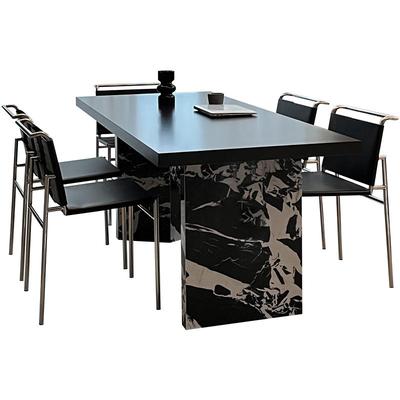 意式纯黑下挂岩板餐桌椅组合包豪斯风大户型简约现代长方形茶书桌