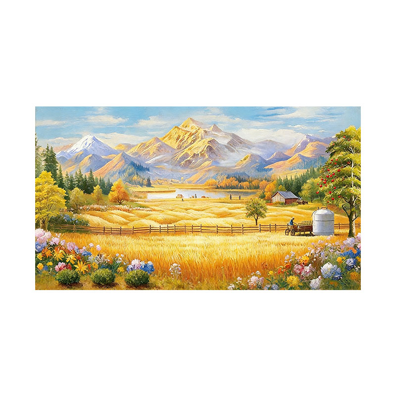 大芬村手绘金色麦田客厅油画