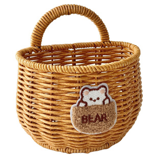 可爱姜蒜收纳筐壁挂式厨房仿藤编织生姜大蒜小挂篮鸡蛋篮置物篮子