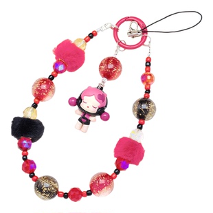 diy原创泡泡玛特正版萌粒手机链挂绳毛绒球可爱串珠钥匙ccd包挂件