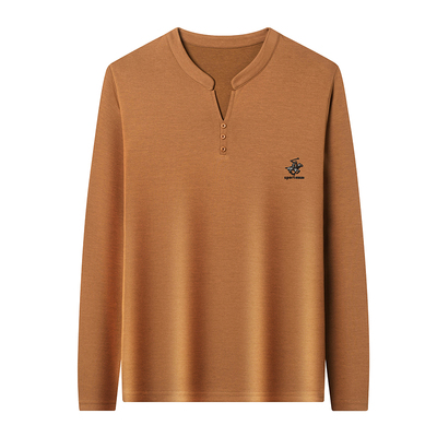 罗蒙2025春秋长袖男士棉质体恤衫