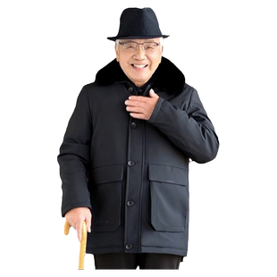 老年人加绒棉衣男中长款爷爷冬装外套胖老60-90岁多口袋棉袄爸爸