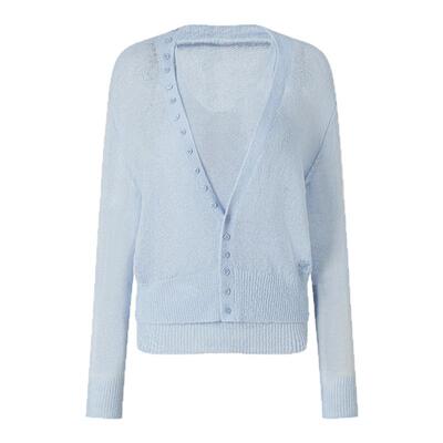 V领纯色两件套长袖针织开衫