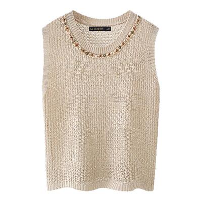 拉夏贝尔/La Chapelle民族风镂空针织背心女夏季新款无袖圆领上衣