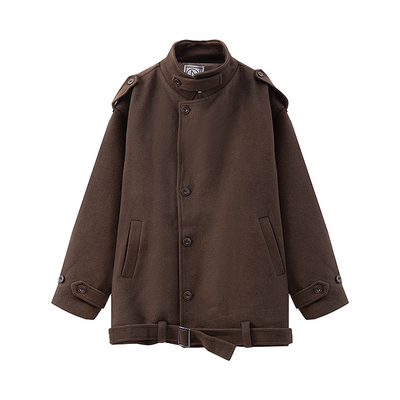 风衣式羊毛呢料短款大衣