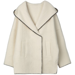 ZHUYIYI 白色双面羊绒大衣女短款小个子宽松毛呢外套女春秋宽松