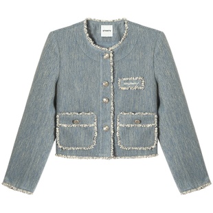 WhyBerry 23AW“珍珠回廊”复古垫肩花边外套圆领短款小个子上衣