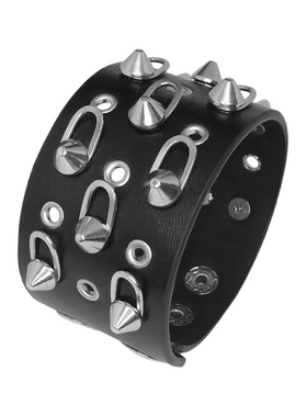 气眼扣长条铁环黑色PU皮朋克手链