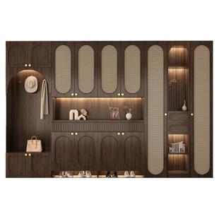 中古风实木入户鞋柜玄关柜一体到顶2024新款大容量门厅柜靠墙高柜