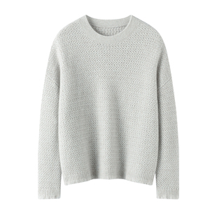 100%纯山羊绒衫女圆领套镂空头毛衣2025年秋冬花纱流苏边时尚百搭