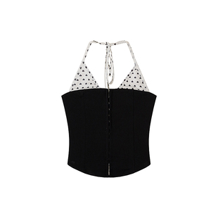 AE30 Saint 爱心波点拼接抹胸上衣 勾扣双层分割修身挂脖