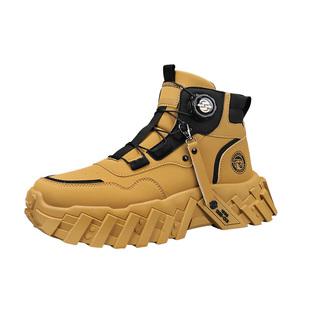 大黄马丁靴男款2026新款潮防滑高帮鞋子旋转纽扣男士耐磨户外男鞋