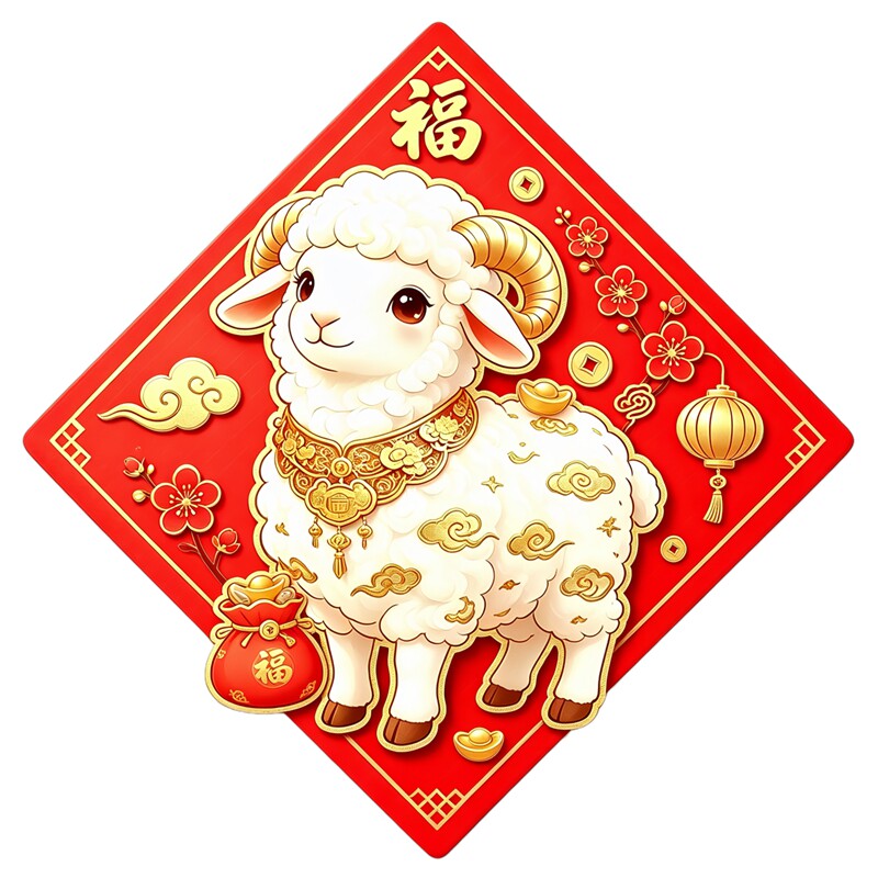 菱形福字小羊墙贴梅花元宝灯笼国风喜庆新春吉祥氛围防水装饰贴纸