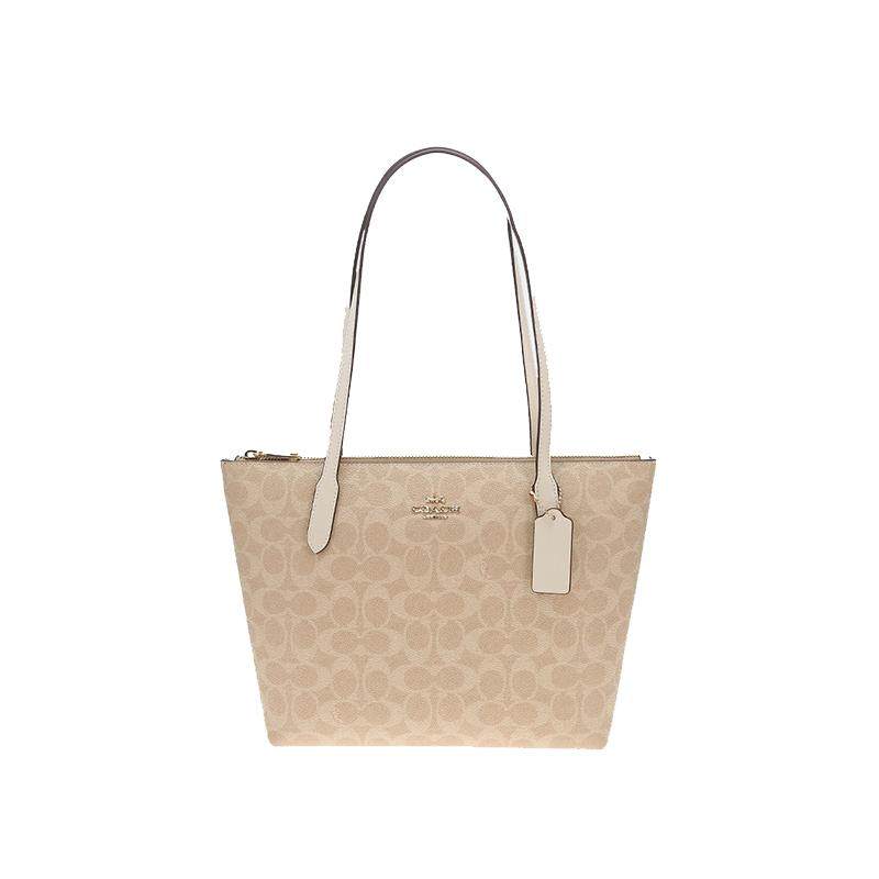 COACH/蔻驰官方 奥莱款女士PVC单肩手提包ZIP老花托特包CBT18