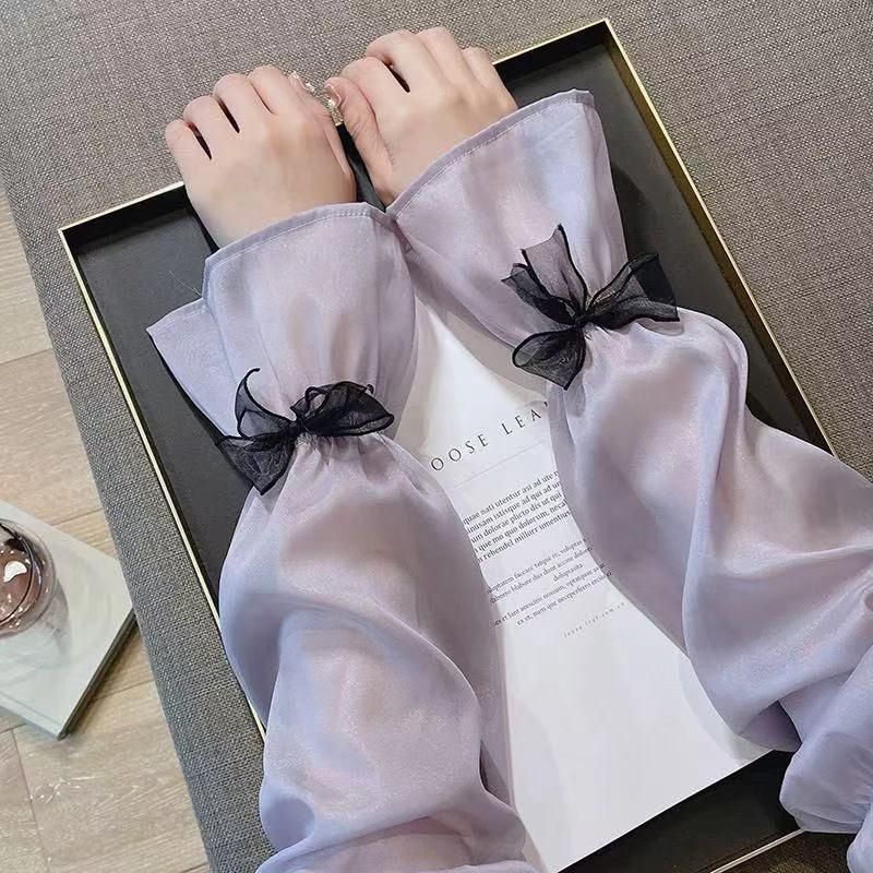 冰丝防晒袖套女2025新款蝴蝶结夏季手袖防紫外线手套宽仙女风冰袖