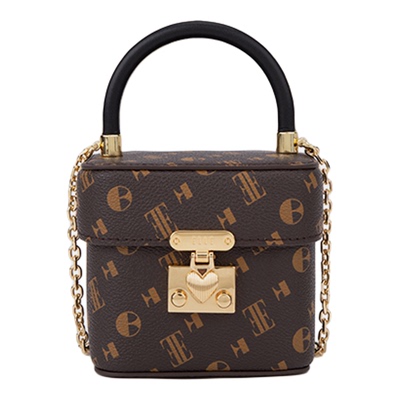 ELLE复古老花手提盒子锁扣链条包