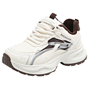 加绒保暖厚底老爹鞋女2025新款冬季增高防滑运动鞋黑色休闲二棉鞋