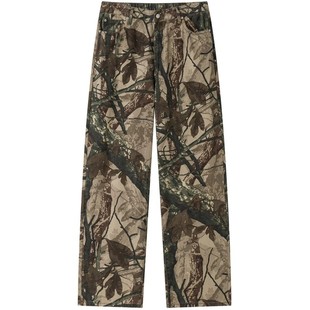 Rabbit House春秋季新款日系潮牌树枝迷彩休闲裤男痞帅直筒工装裤