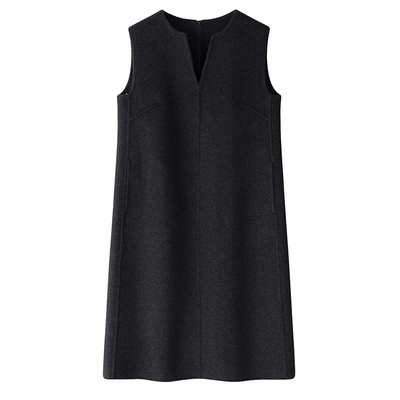 100%羊毛中长款背心连衣裙宽松