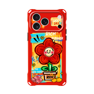 原创红花适用iphone17promax红色手机壳新款马年华为pura70ultra卡通挂件mate70小众新年苹果15带挂绳16plus