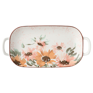 芊姿双耳鱼盘菜盘家用烤肉串炸薯条烤盘长方形蒸鱼盘子千顺陶瓷盘