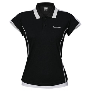 kawasaki川崎撞色翻领运动短袖T恤女羽球服速干上衣青花瓷小蛮腰