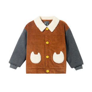 viciusss男童外套夹棉2025新款秋冬季仿羊羔毛帅气灯芯绒夹克棉衣