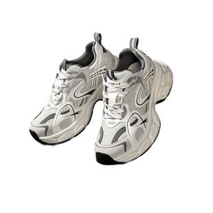 百丽小行星女鞋子厚底灰色老爹鞋春季新款运动休闲鞋D4X1DAM5