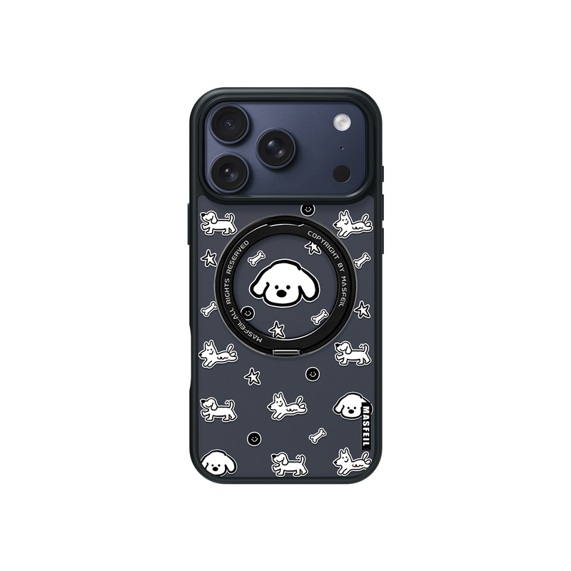 MASFEIL × 黑白小狗适用苹果17promax手机壳iPhone16pro新款磁吸带支架ip15全包Fo5支点高级感17好看可爱套