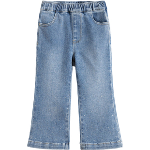 马克珍妮女童柔软轻弹烫钻牛仔微喇裤 宝宝裤子春装新款551516