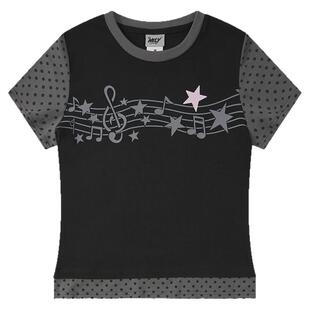 NELY小尼力古早轻亚y2k音符星星正肩修身短袖T恤女夏显瘦短款上衣