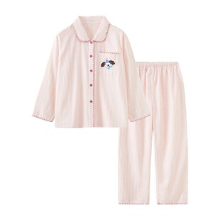 日系新款全棉卡通睡衣男女款2026春季新款纯棉纱布情侣家居服套装
