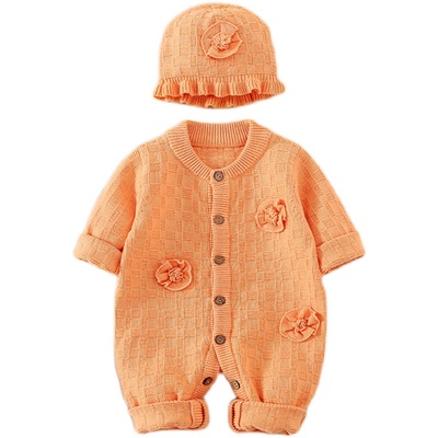 趴趴熊爬服毛衣有帽子单排扣