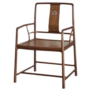 璞木新中式黑胡桃木实木扇形官帽椅太师椅圈椅宋式茶椅主人三件套