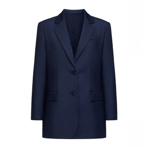 TBS斜纹抛光棉挺括有型显瘦中长款二粒扣西装有袋盖外套大码女装