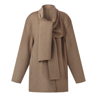 首降5折|歌莉娅羊毛羊绒大衣女冬季穿搭独特小众围巾领双面呢外套