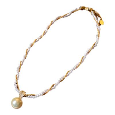 法式双层缠绕珍珠毛衣链项链配饰