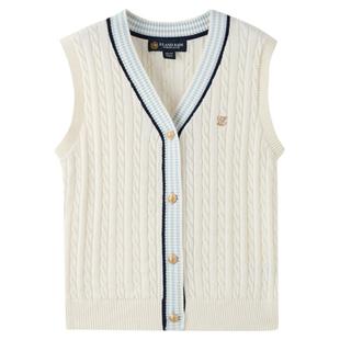 eland kids衣恋童装女童刺绣针织开衫2025年秋冬新品绞花毛衣马甲