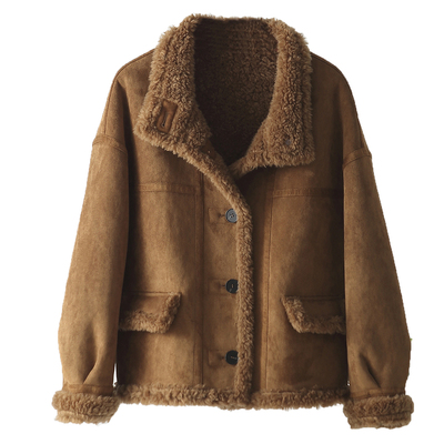 羊羔毛皮毛一体皮草外套女短款2025冬新款颗粒羊剪绒加厚保暖外套