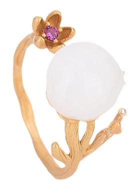 网红汉服女扳指中国风旗袍古装配饰古法镀金镶嵌白玉莲蓬戒指指环