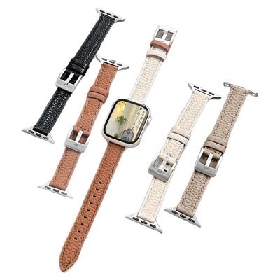 适用iWatch荔枝纹真皮小蛮腰表带