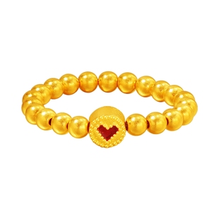 老庙黄金足金999古法鎏彩小甜心金珠戒指爱心浪漫告白送女友礼物