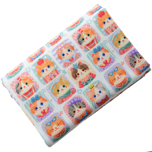 145cm20支纯棉平纹布料卡通原创手工DIY服装包包书衣棉布喵喵棉语