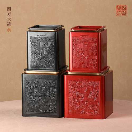 厂家直供复古茶叶罐铁盒凹凸铁盒茶叶批发纹现货正方形金属罐包装
