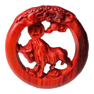 红木牛小叶紫檀木牛吊坠男女红木生肖牛项链木质属牛牌镂空虎挂件