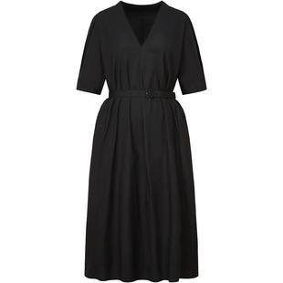 LESS夏季通勤感休闲短袖中长腰带连衣裙V领棉质职场长裙2O4G10710